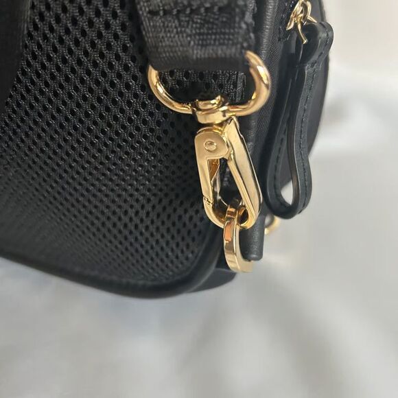 CARAA Large Backpack Black Nylon Leather Trim Gold Hardware Travel Bag 15\